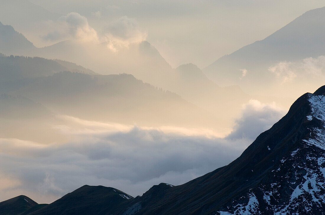 View over raetikon with clouds, Alps, Austria