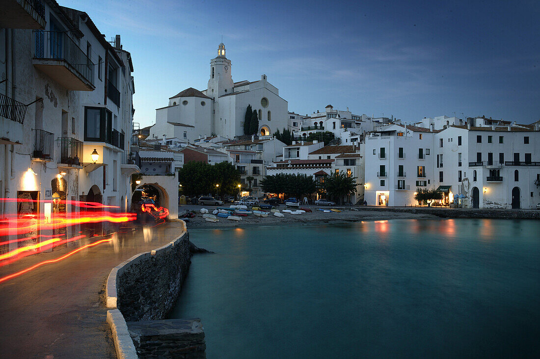 Costa Brava,Cadaques Bay with the Parish Church Santa Maria, Cadaques, Costa Brava, Catalonia Spain