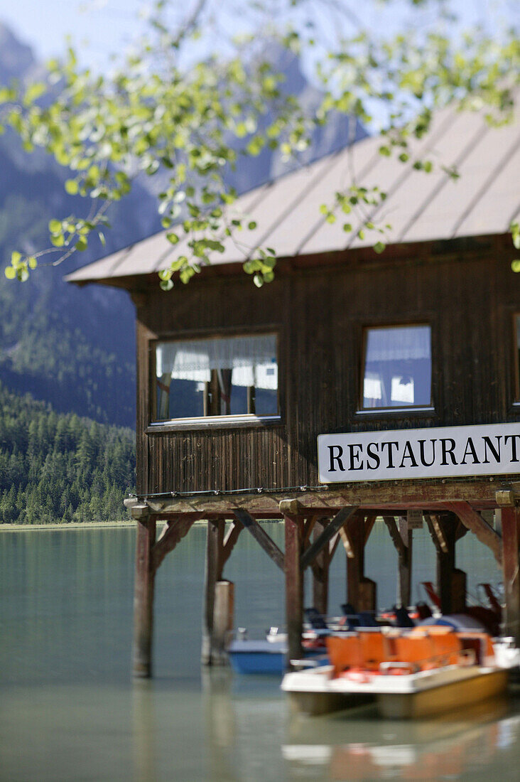Restaurant at Lake Tobbiaco,  Dolomites ,Southern Tyrol, Italy