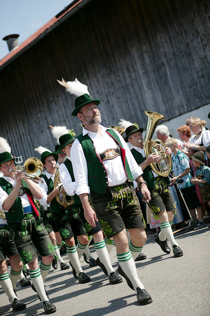 Band in traditional bavarian clothes,during a "festival on 1st of mai, Münsing, bavaria