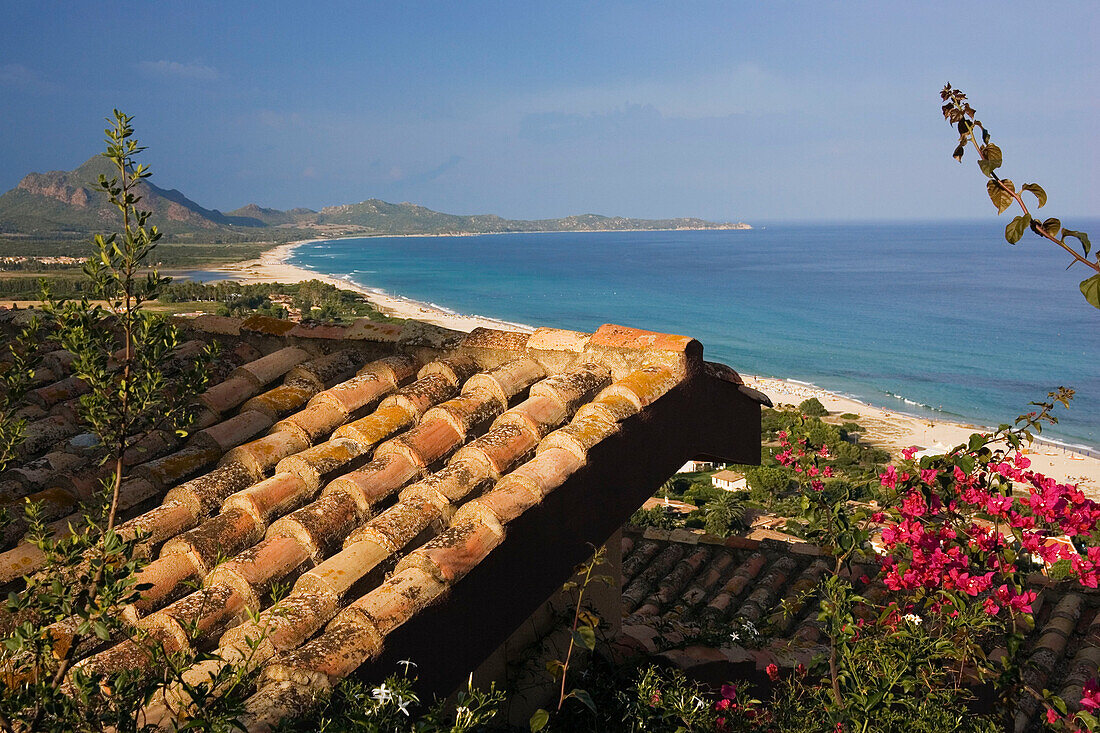 Blick auf Strand Costa Rei und Meer, Costa Rei, Sardinien, Italien