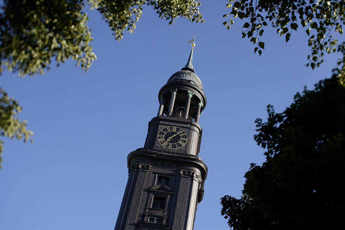 Glockenturm Der Michel der Hamburger Hauptkirche St. Michaeliskirche, Englische Planke 1a, Stadtteil Neustadt, Hamburg