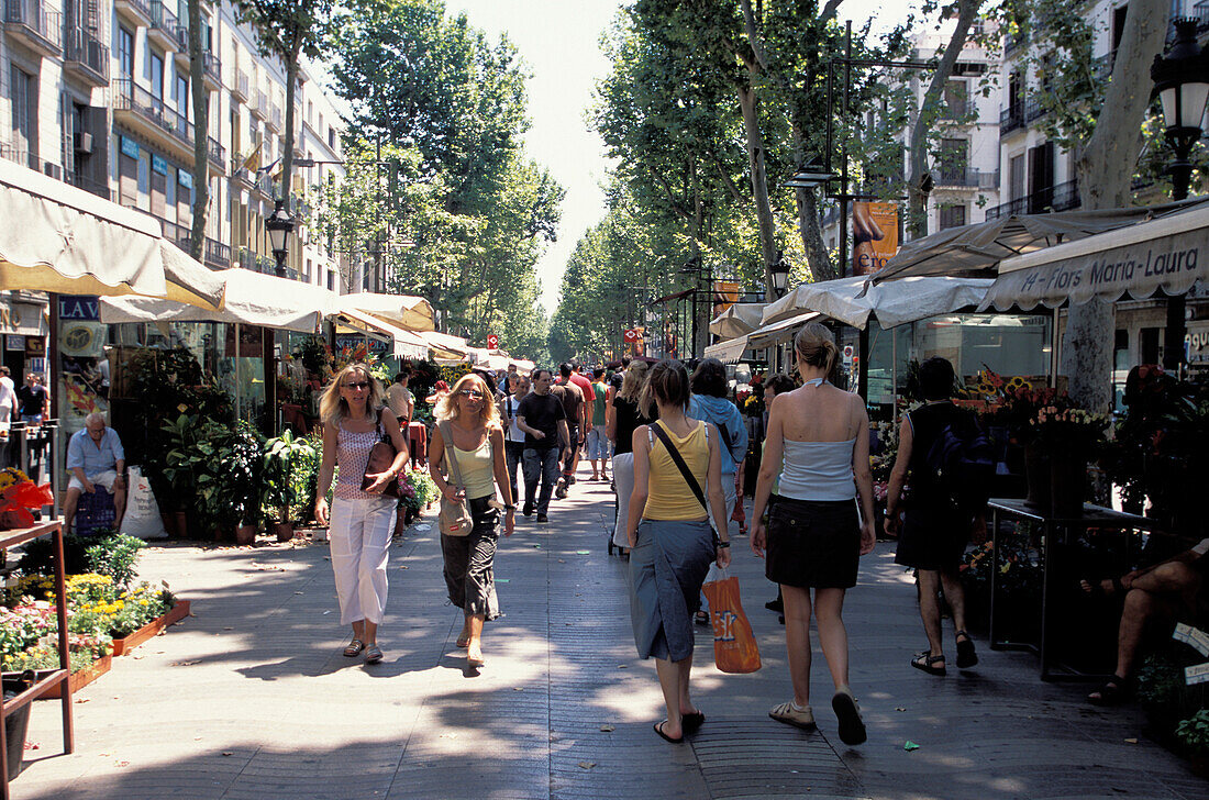 People strolling on, Las Ramblas, Barcelona, Spain