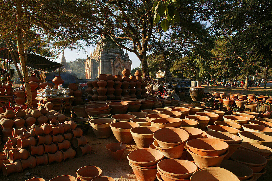 Terracotta pots outside pagoda, Bagan