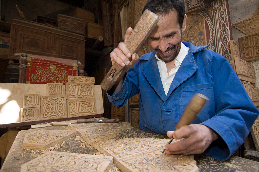 Chip-carver at work, Fes, Morocco