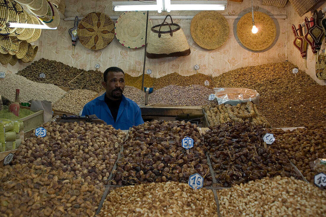 Store with dried fruits and nuts, Souks of Marrakech, Morocco