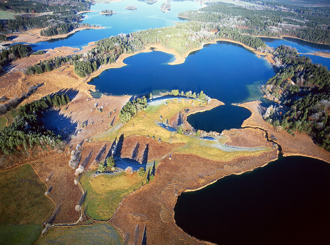 Aerial view of Osterseen, Upper Bavaria, Germany