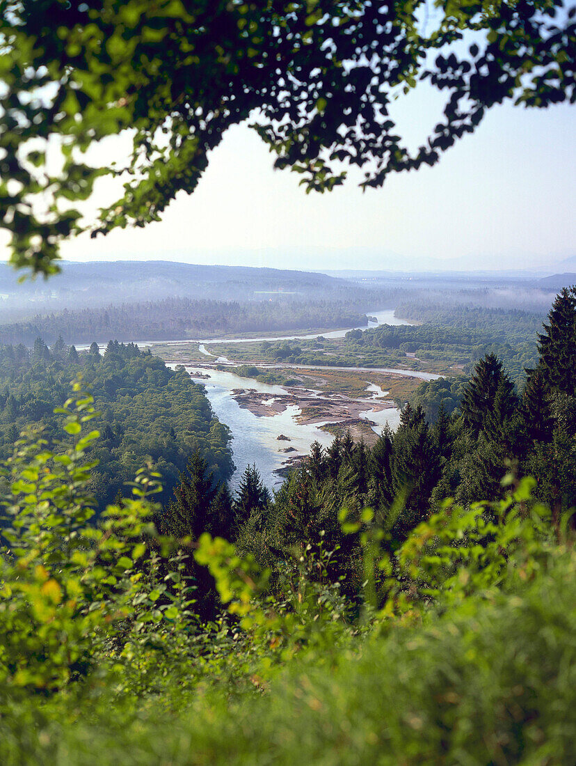 View to River Isar, Pupplinger Au, near Wolfratshausen, Upper Bavaria, Germany