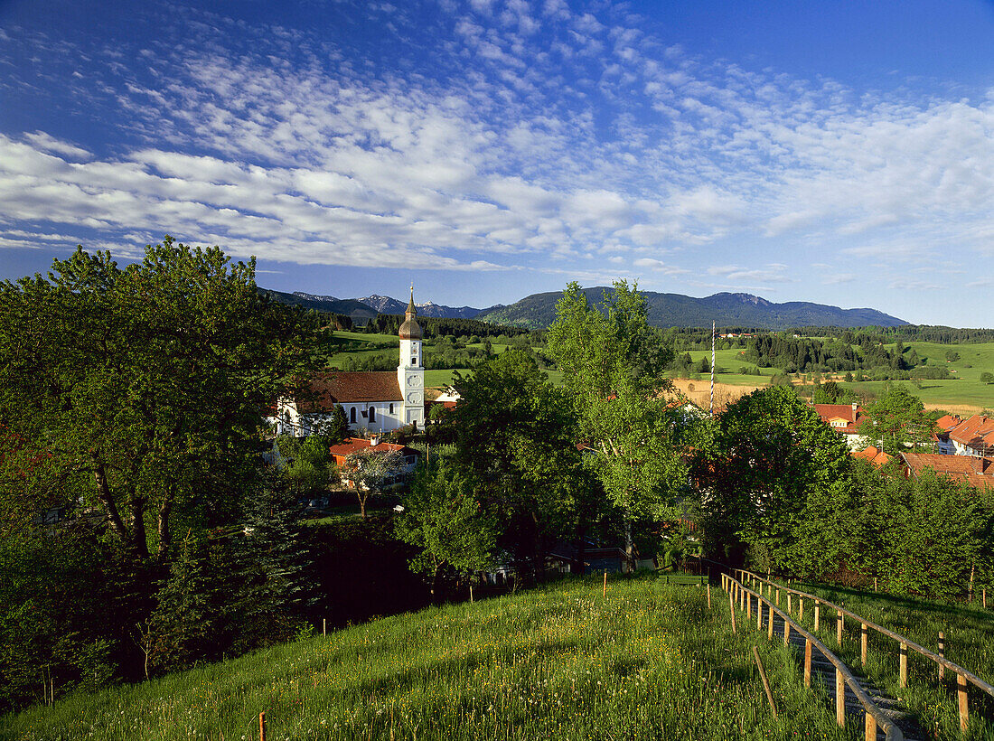 Blick auf Bayersoien, Ammertal, Oberbayern, Deutschland