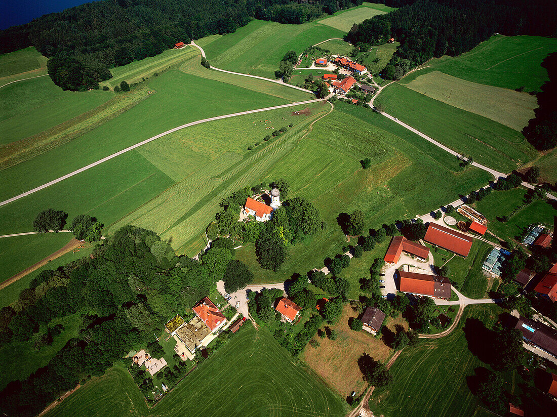 Aerial view of Holzhausen, Starnberger See, Upper Bavaria, Deutschland