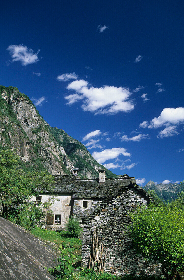 A typical village with traditional stone houses, Sonlerto, Ticino, Switzerland