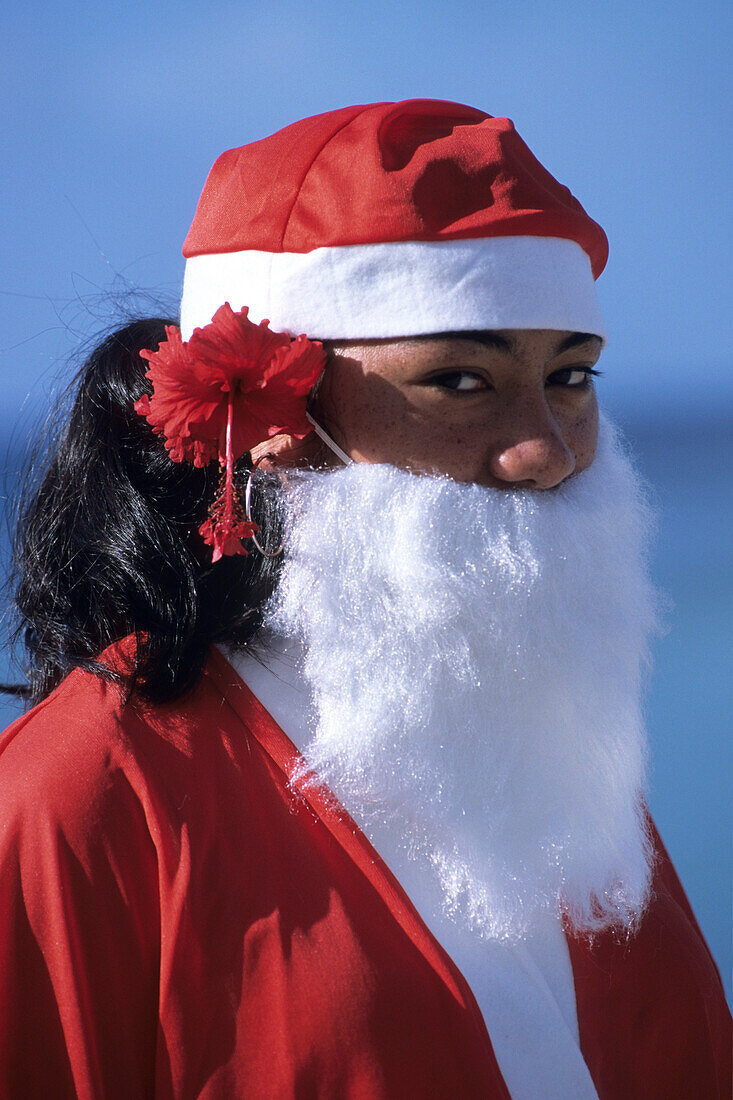 Cook Islander in Santa Costume,Rarotonga, Cook Islands