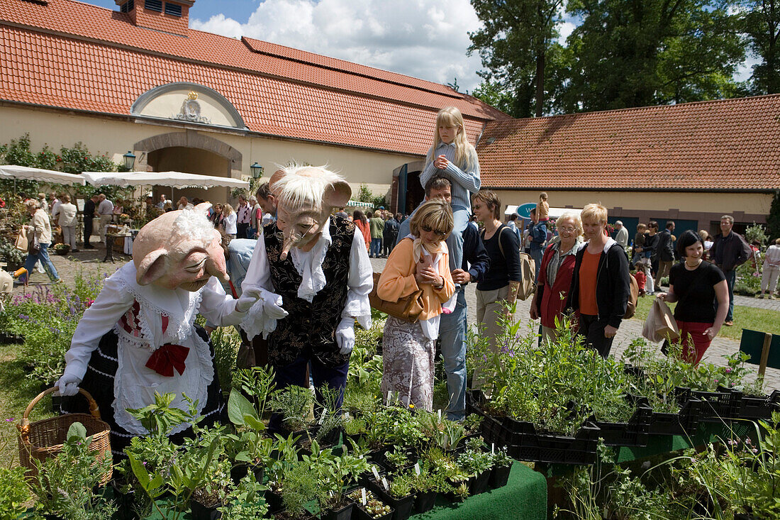 Masken Senioren beim Gartenfest,Schloss Fasanerie, nahe Fulda, Rhön, Hessen, Deutschland