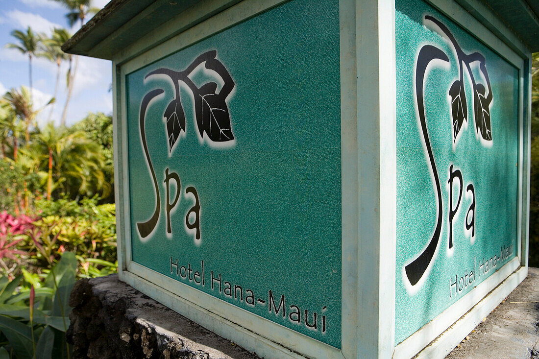 Hanoa Spa Schild,Hotel Hana-Maui, Hana, Maui, Hawaii, USA