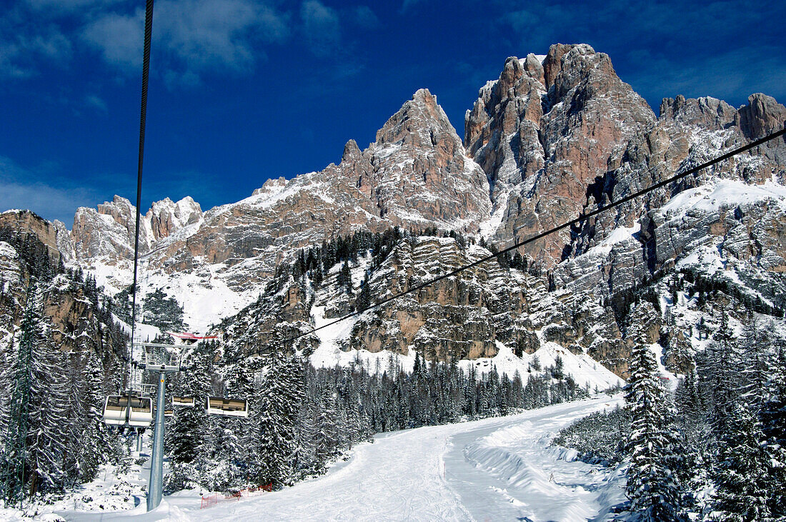 Ski lift in Monte Cristallo, near Cortina D' Ampezzo, Dolomites, Italy
