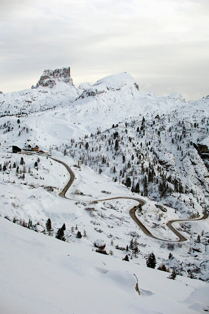 Winding road at Passo Pordoi, Dolomites, Italy