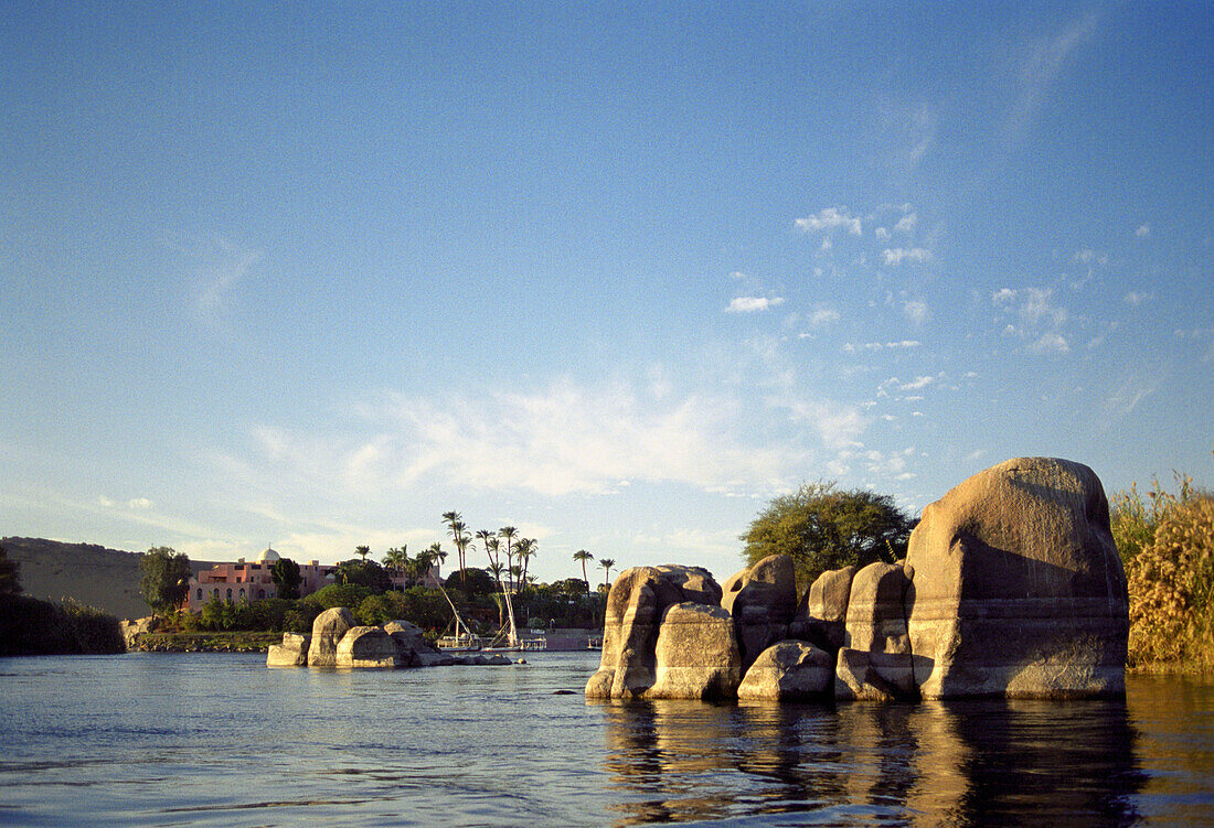 The large stream of the Nile under a blue sky, Egypt