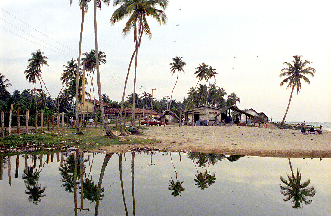 Strand und Behausungen, Beruwala, Sri Lanka