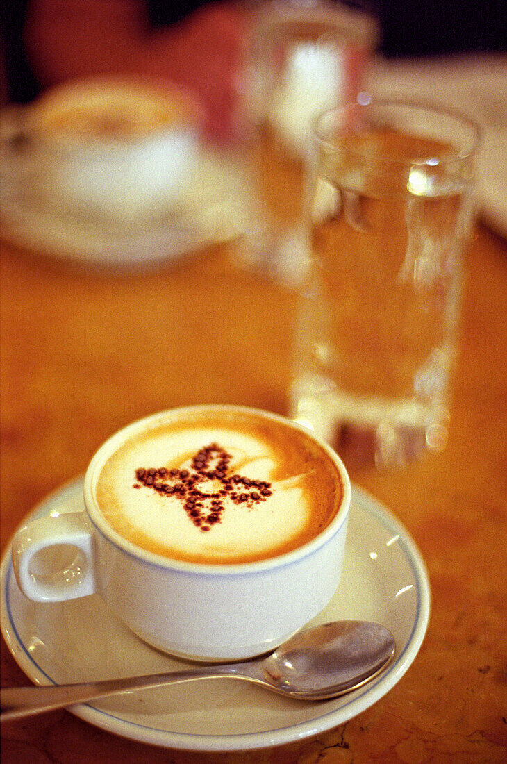 Cup cappuccino, Cafe, Bolzano, South Tyrol, Italy