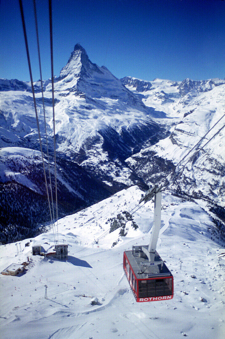 Overhead cable car in Zermatt, Vallais, Switzerland