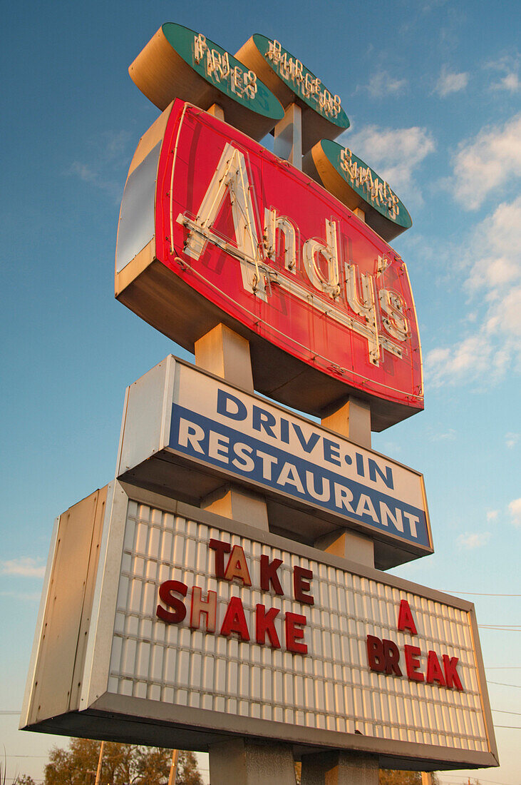 Illuminated advertising of Drive-In Restaurant in St. Cloud, Florida, USA