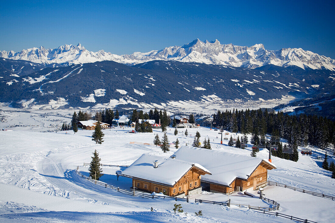 View over Jandl Alp to summit of the Dachstein Mountains, Flachau, Salzburger Land, Austria