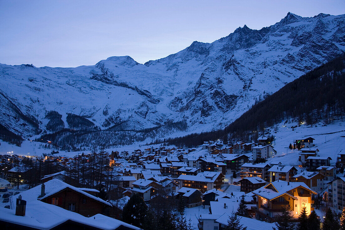 View to winterly Saas-Fee, Valais, Switzerland