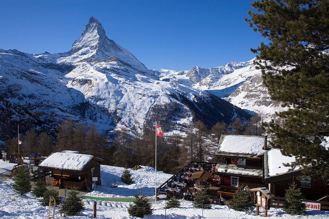 A hut near Riffelalp, Matterhorn (4478 m) in background, Zermatt, Valais, Switzerland