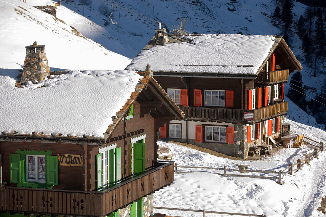 Two wooden houses in Findeln, Zermatt, Valais, Switzerland