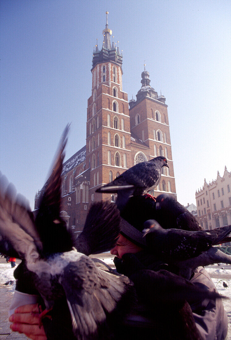 Market Square and the tower of the Church of the Virgin Mary, Cracow, Poland
