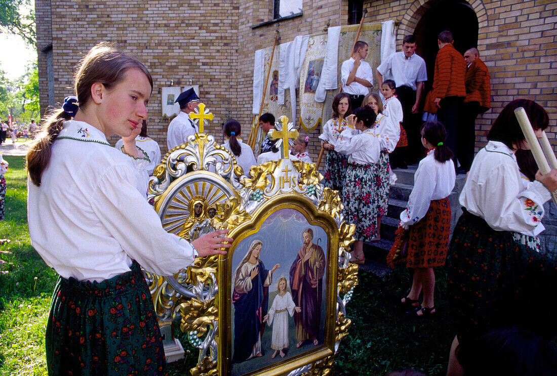 Preparing for the Procession for Corpus Christi in Spicimierz near Lodz, Poland