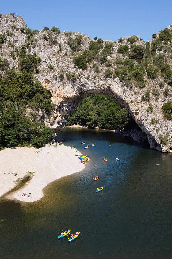 Kajaking on Ardeche river at Pont d'Arc, France, Europe