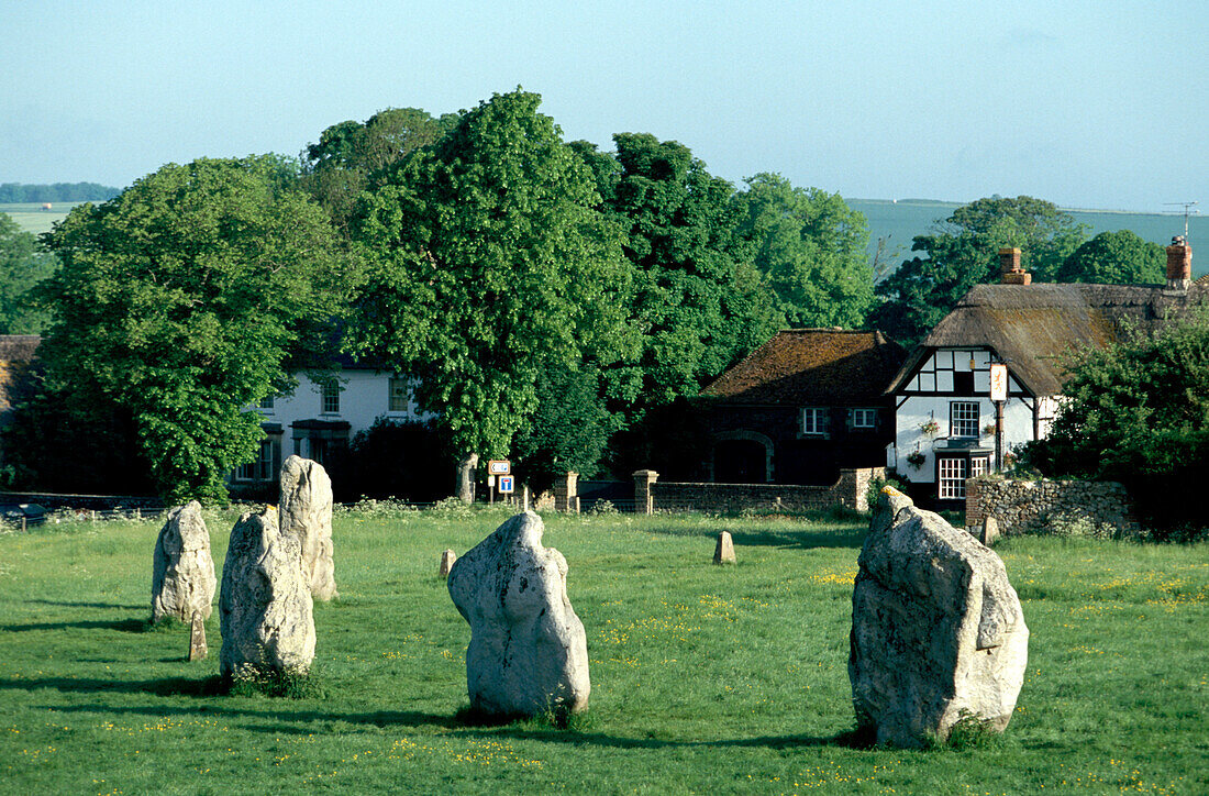 Prehistoric stone circle encircling Avebury, Wiltshire, England