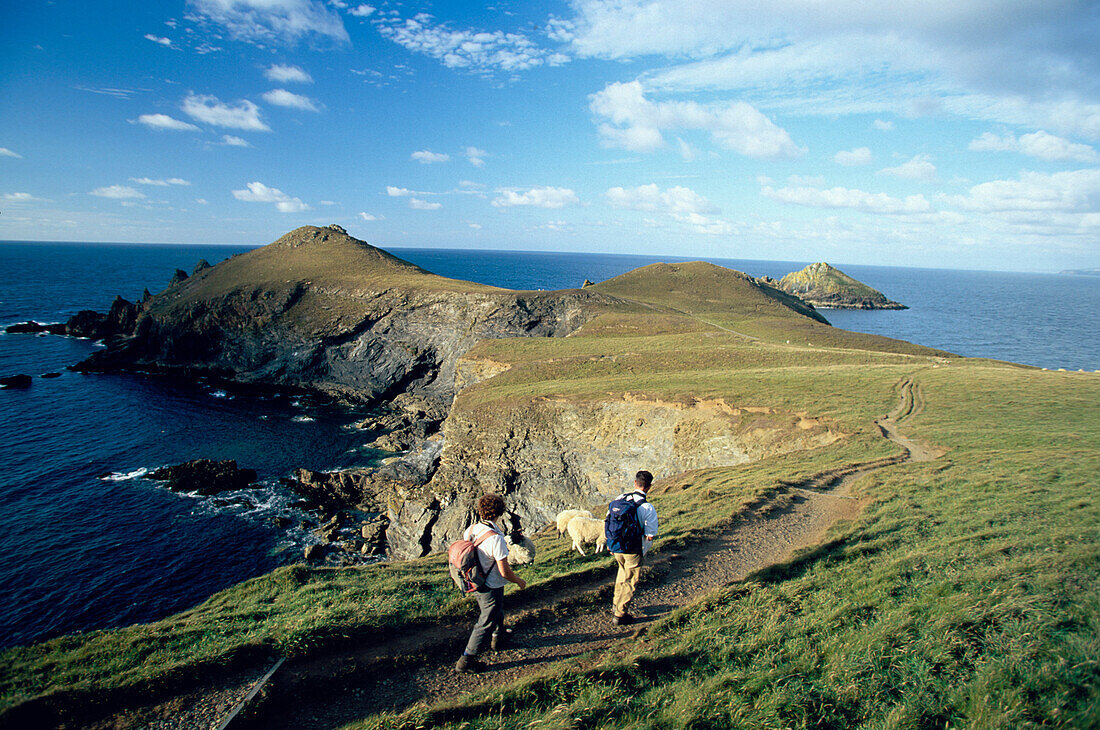 Hikers at Pentire Head, Cornwall, England