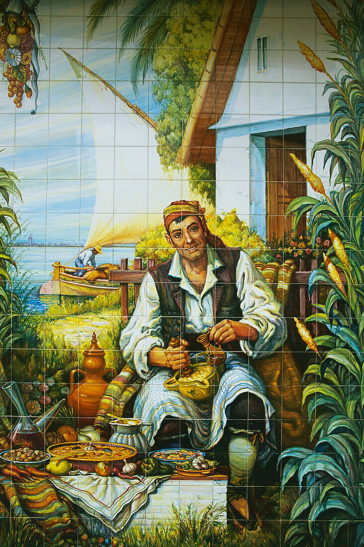 Tiled Picture, La Albufera de Valencia, Restaurant Canyes, Pinedo, Province Valencia, Spain
