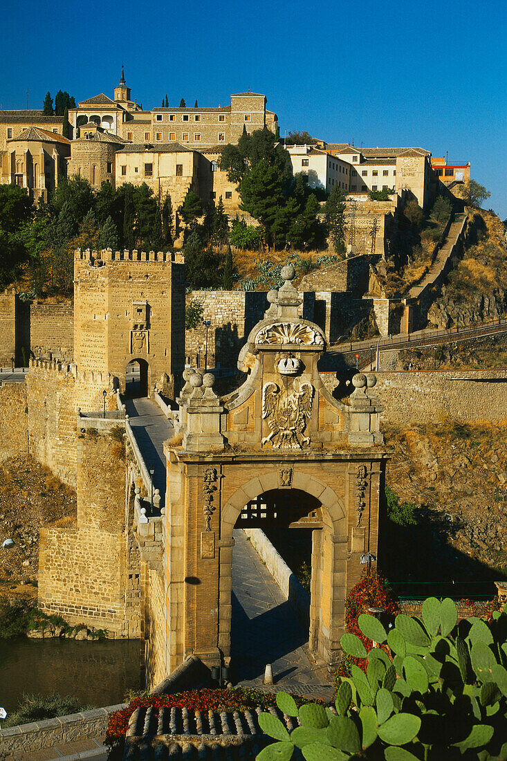 Tajo river and bridge,Puente de Alcantara,Toledo,Castilla-La Mancha,Spain