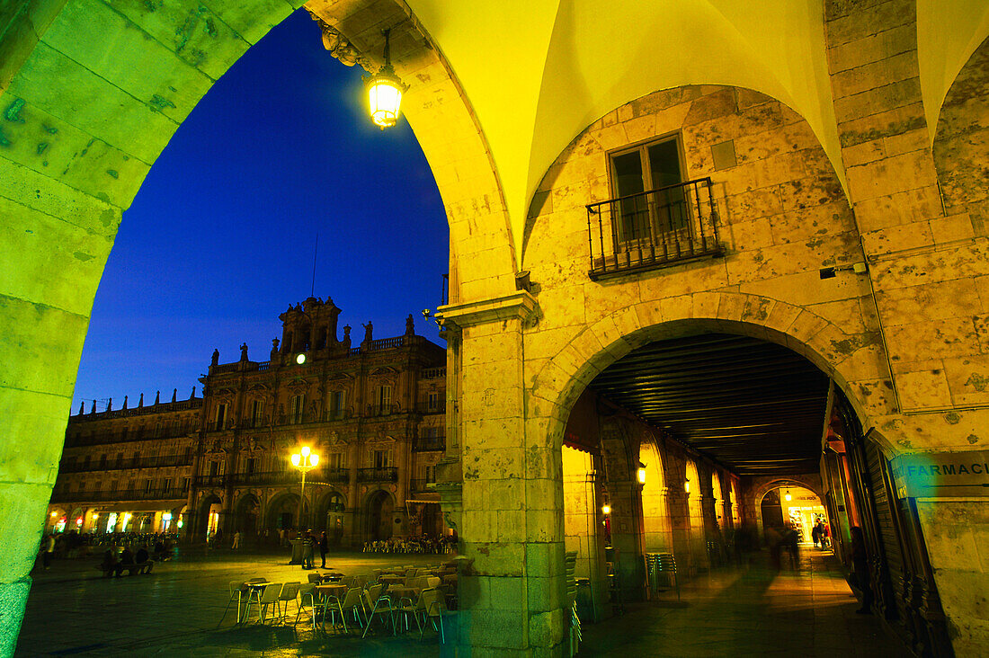 Arched arcades,Plaza Mayor,Salamanca,Castilla-Leon,Spain