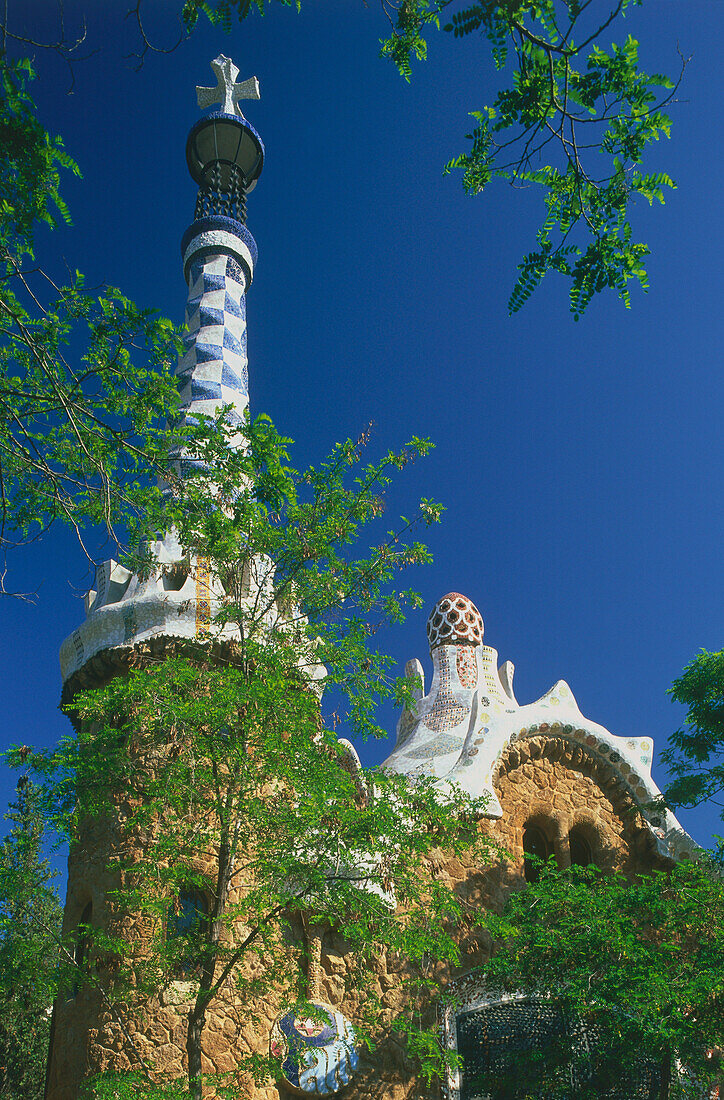 Architect Antonio Gaudi,Gatehouse,Park Güell,Barcelona,Catalonia,Spain