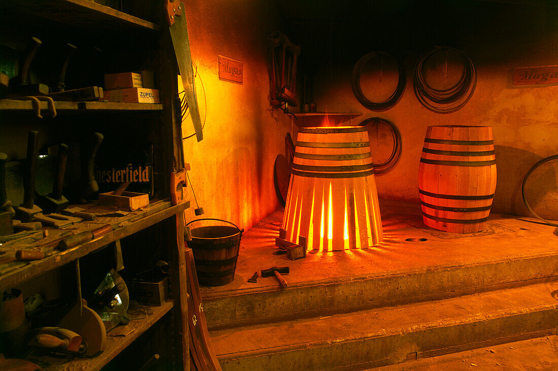 Manufacturing oak wood wine casks, Winery Bodegas Muga, Haro, La Rioja, Spain
