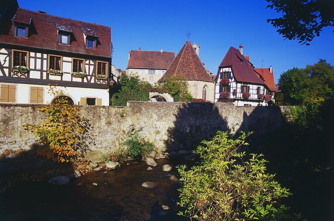 Houses along the Weiß River in Kaysersberg,Elsass,France