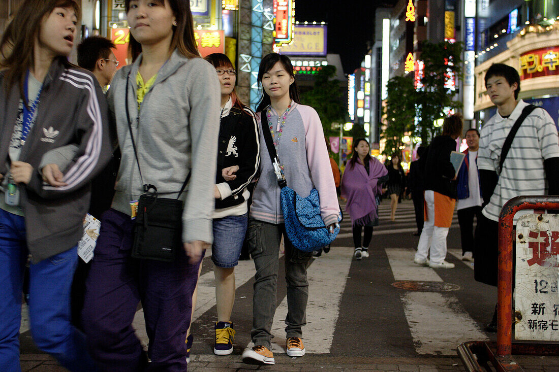 Young people, night, shopping, East Shinjuku, Tokyo, Japan