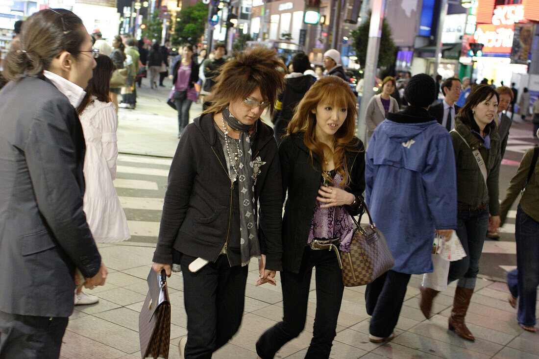 Young people, night, shopping, East Shinjuku, Tokyo, Japan