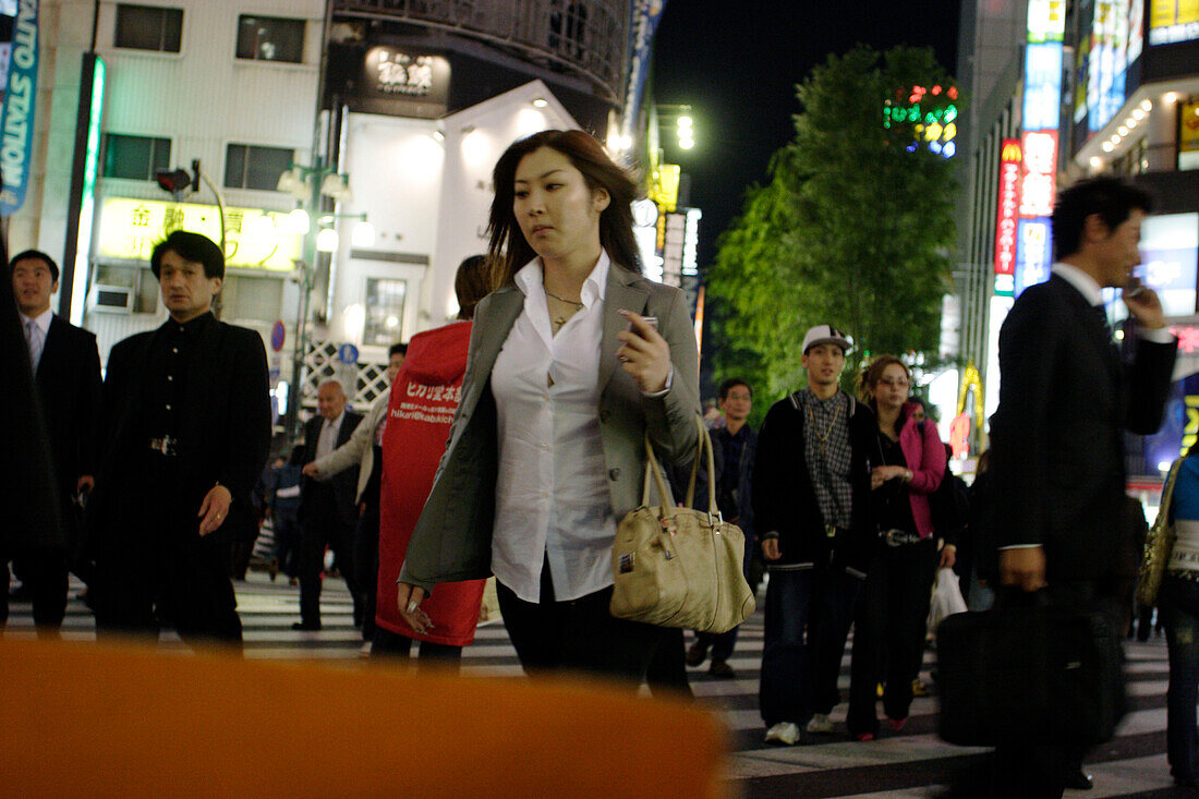 Young people, night, shopping, East Shinjuku, Tokyo, Japan