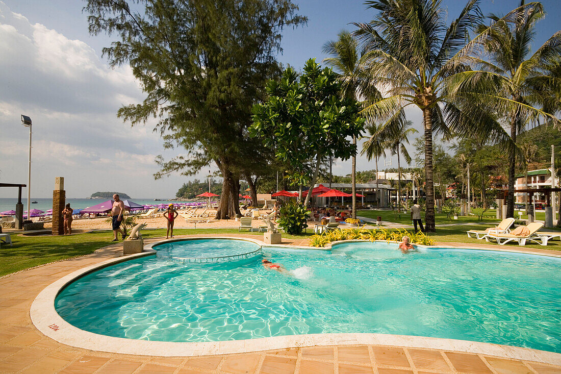 People bathing in a swimming pool, Kata Beach, Hat Kata Yai, Ao Kata Yai, Phuket, Thailand, after the tsunami