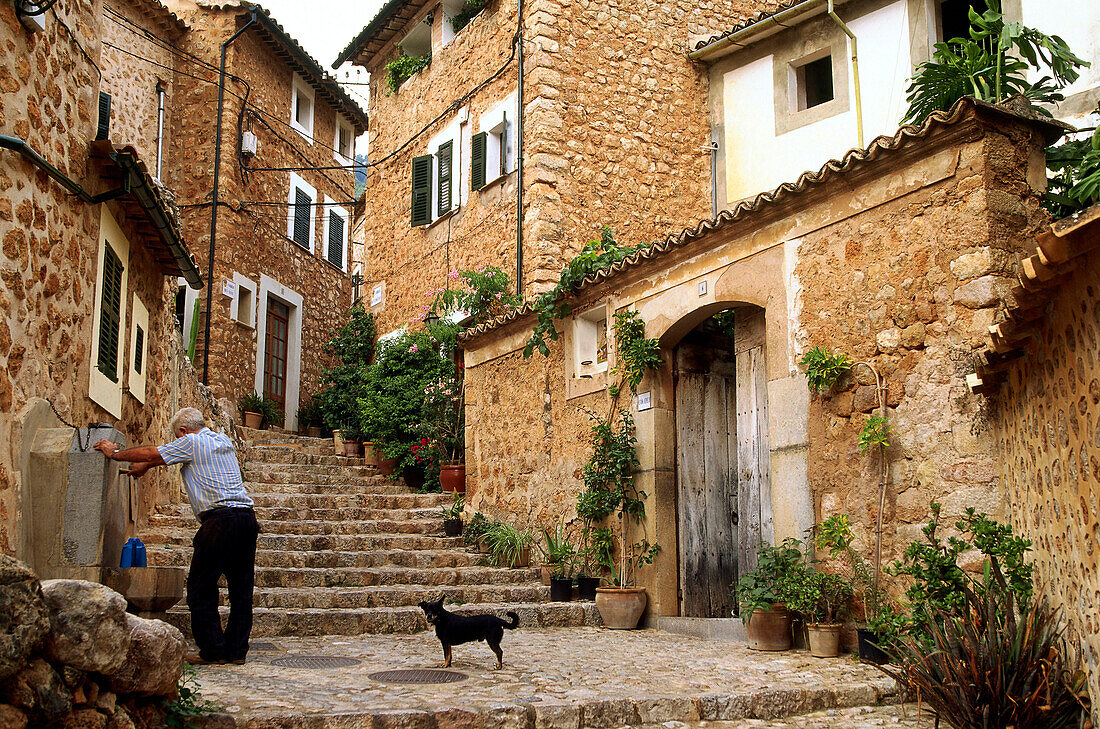 Stairs and alleyway in Fornalutx, Mallorca, Spain