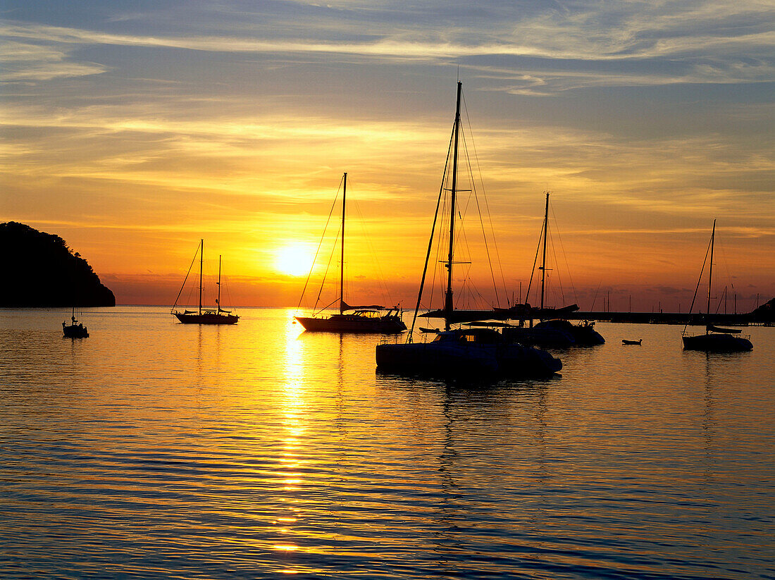 Sunset over the bay of Port d'Andratx, Mallorca, Spain