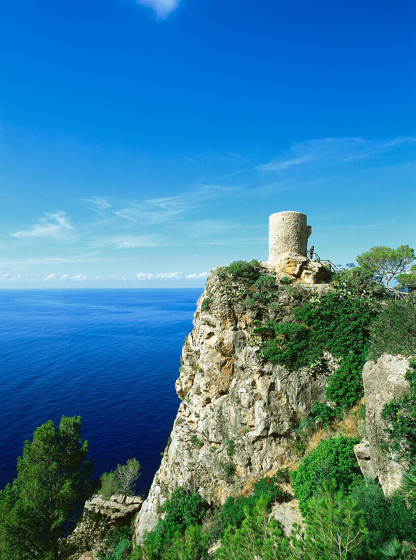 View of tower, Torre de Ses Animes bei Banyalbufar, Northwest Coast, Mallorca, Spain