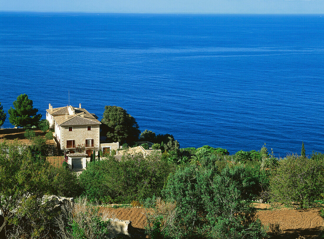 Haus mit Meerblick, bei Banyalbufar, Nordwestküste, Mallorca, Spanien