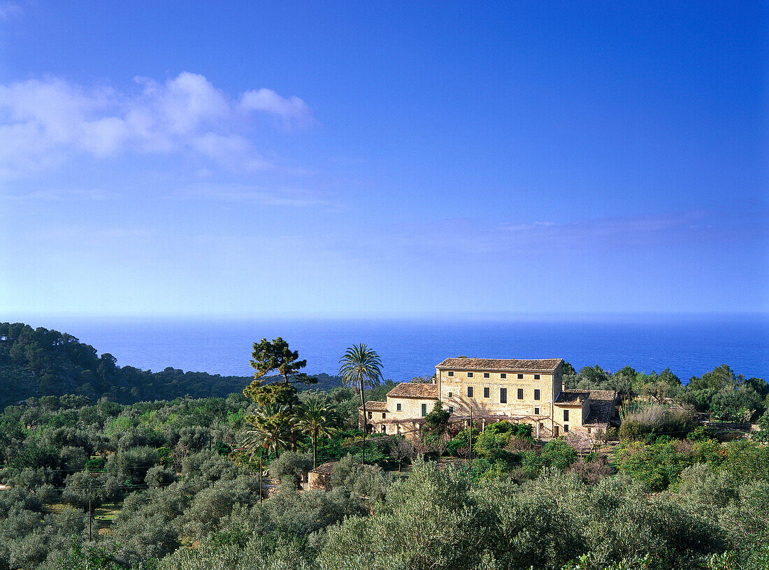 View of a country house near Lluch Alcari, West coast, Mallorca, Spain