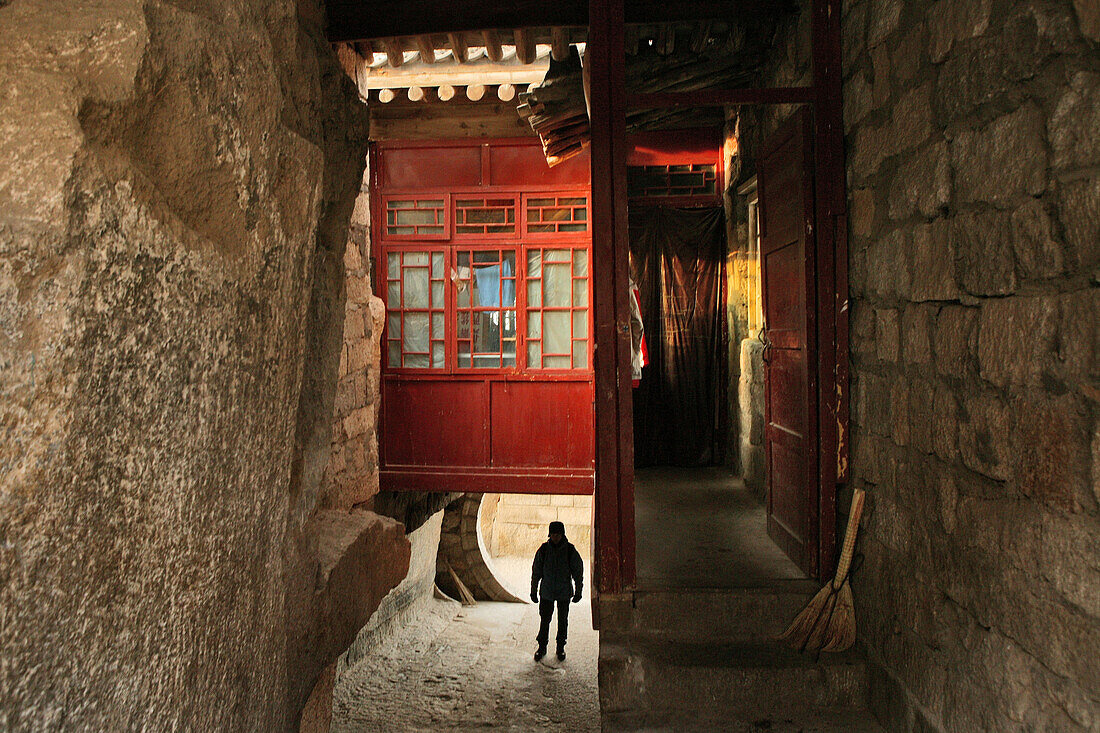 Detail des Klosters am Golden Lock Pass, Hua Shan, Provinz Shaanxi, China, Asien